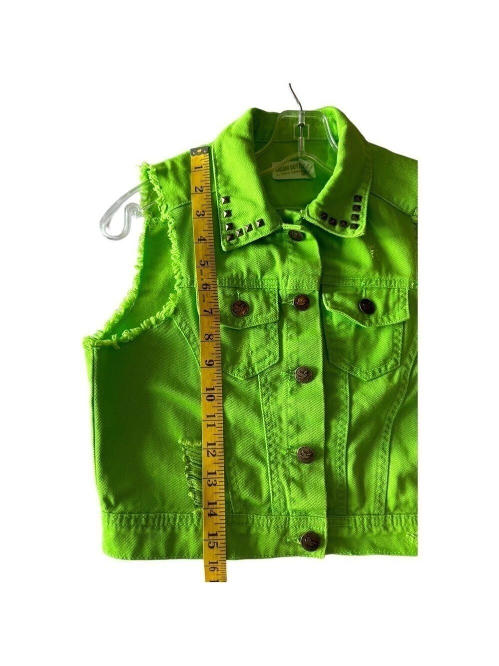 Dream Out Loud Distressed Vest Girl’s Medium Lime Green 100% Cotton Casual Vest - Picture 5 of 16
